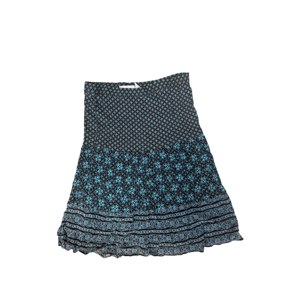 Sag Harbor Womens Medallion Print Tiered Ruffle Rayon Skirt Brown Blue Small